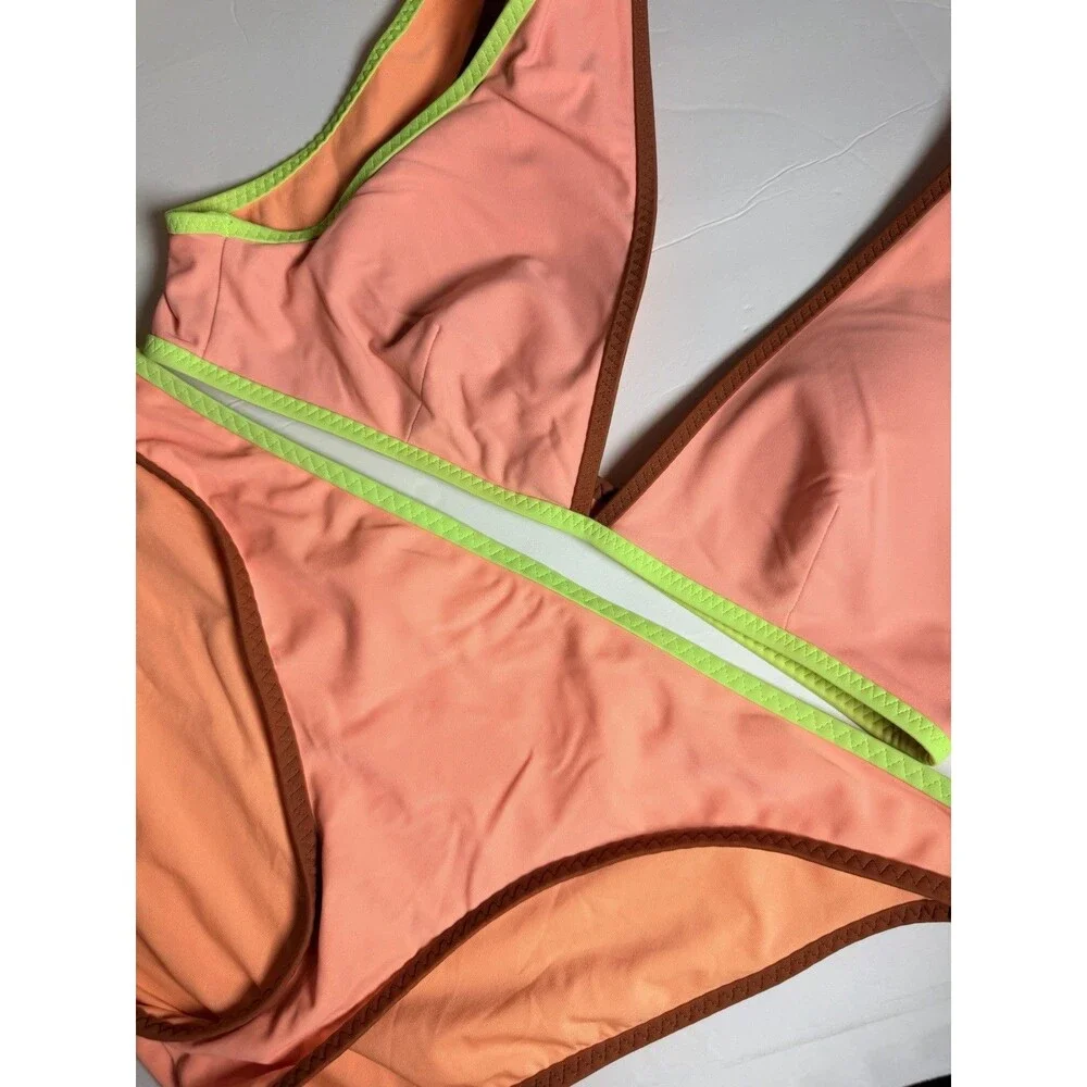 Aerie Bikini Set Scoop Top Medium Bottom Large Peach Orange Lime Green